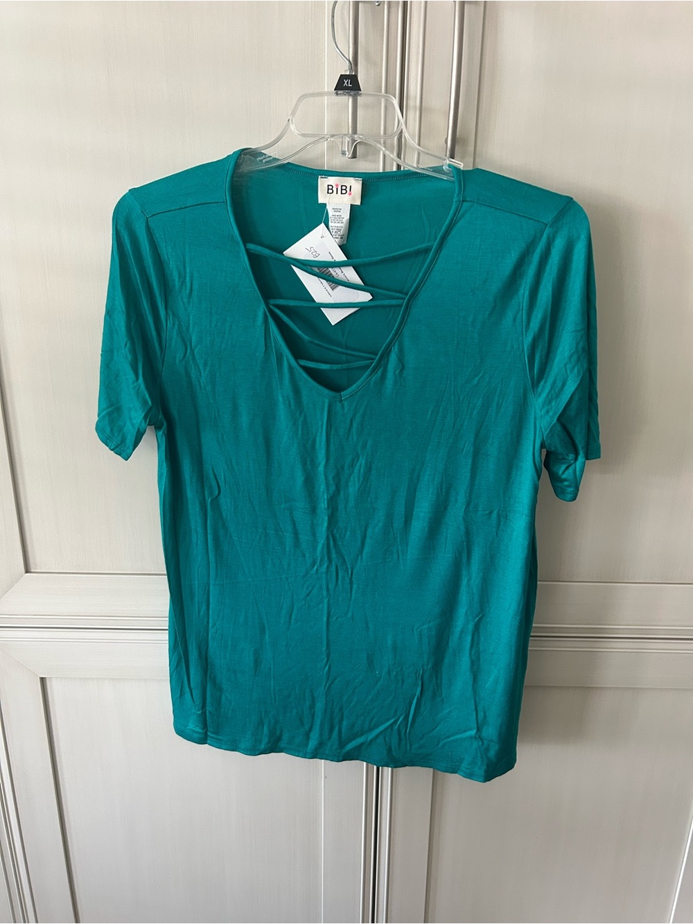 BiBi Teal V-Neck Crisscross Short Sleeve Top